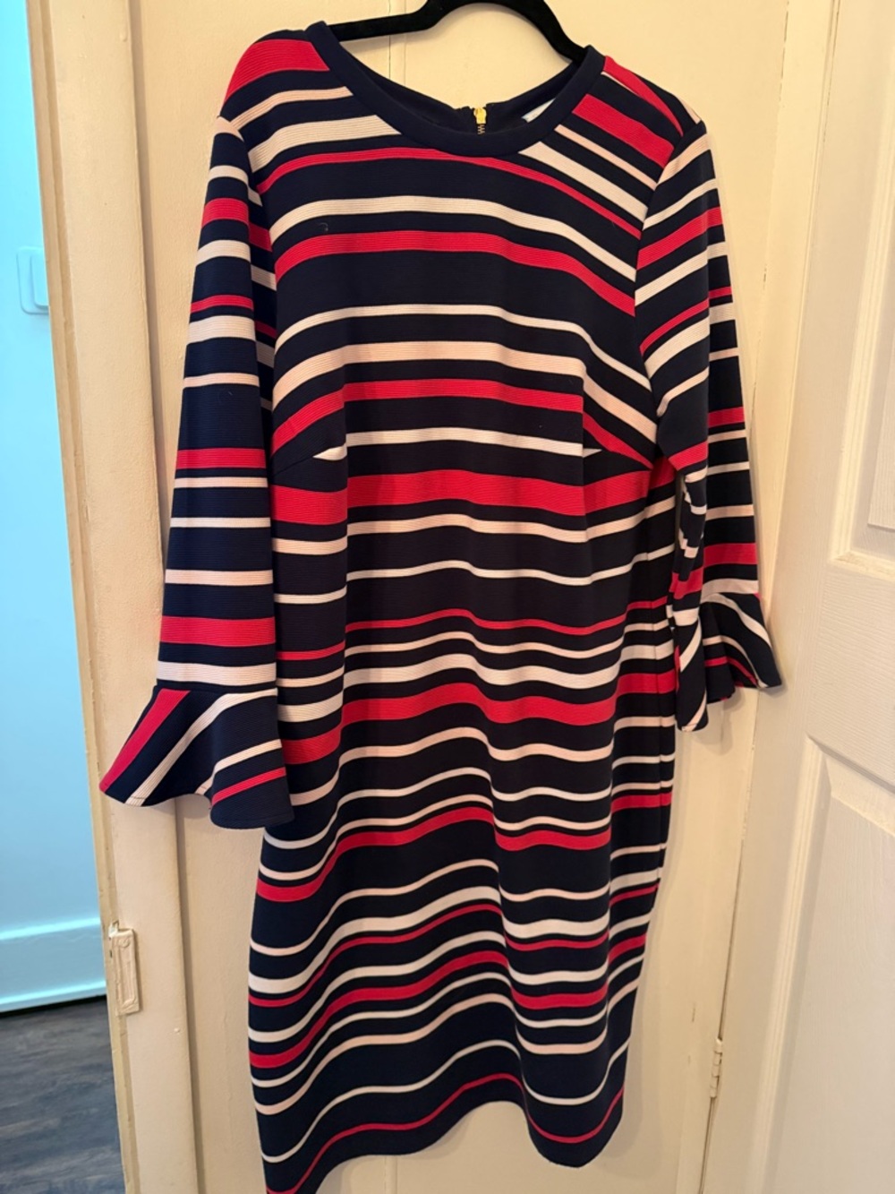 Draper James Navy, Pink & White Striped Long-Sleeve Shift Dress